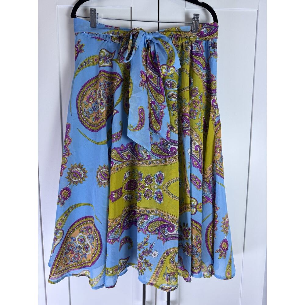 Flint & Moss Paisley Skirt Women Size L Boho Flowy Tie Waist Colorful Statement